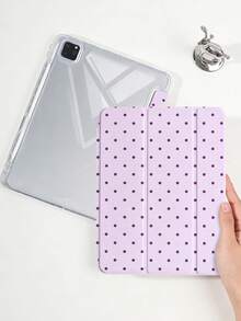 1件芋紫色波點平板保護殼，相容 iPad Mini6/Mini7/10.2/10.5/10.9 (Air4-Air8)/Pro 11/10th Gen/A16/Pro 11 2024，彩繪圖案平板套，全透明壓克力背殼，三折支架，自動休眠/喚醒，內建筆槽，不含筆，部分機型附相機框 - 彩色 - 查看 7