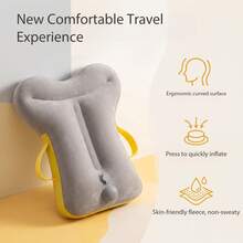 Press-To-Inflate Pillow, Upright Backrest Pillow, Travel Pillow, Portable Airplane Car Nap Pillow, Travel Pillow - Grey - View 10