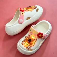 Toddler Children LED Glowing Bear Design Clogs, Cute Cartoon Flower Light-Up Slip-On Sandals, Non-Slip EVA Clogs, Unisex Indoor/Outdoor - White - View 7