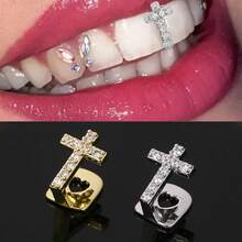 Single Cross Copper Zirconia Hip Hop Teeth Grills Dental Decoration Tooth Jewelry - Multicolor - View 2