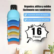 Wall-Mounted Hat Storage Rack, Holds 16 Hats, Adhesive No-Drill Installation, Space-Saving Design, Durable Plastic Portable Hat Rack, Brim Protection Design, Suitable For Closet Office Dorm Storage, Wall-Mounted Hat Hanging Organizer, Home Storage Recommendation - Multicolor - View 5