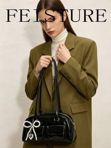 Women's Spring/Summer Fashion Tote Bag, Large Capacity Multi-Pocket Commute Handbag, Suitable For Music Festivals, Party Events, Comes With Bow Charm, Street & Japanese Bag For Women , Y2k - Black - View 11