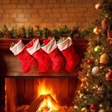 1pc Christmas Stocking Christmas Decoration Gift Bag Holiday Candy Storage Bag Christmas Tree Hanging Ornament - Multicolor - View 2