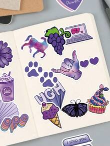 50Pcs Purple Vibe Sticker Pack, Cartoon Dessert & Planet Decor Decals, PVC Waterproof Stickers For Scrapbook, Water Bottle & Laptop - Multicolor - View 5