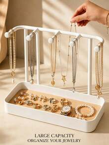 Rak Penyimpanan Perhiasan Gantung Dinding dengan Alas Kayu, Organizer Perhiasan Meja Warna Putih, Kotak Penyimpanan Perhiasan, Untuk Menyimpan Kalung, Anting, Perhiasan, Kunci, Parfum, Lipstik, Kacamata, dan Jam Tangan, Rak Penyimpanan Multifungsi Hemat Ruang - MultiWarna - View 3