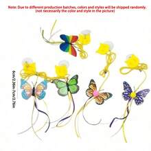 2pcs/4pcs/6pcs Random Style Hanging Cat Toys (Multi-Color Butterfly Design) With Retractable Spring Rope, Artificial Feathers, Tear-Resistant, Stimulate Hunting Instinct, Durable Material, Multiple Designs - Multicolor - View 2