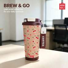 MINISO Water Cup, Coffee Cup, Simple And Elegant, 530ML Cute Cherry Pattern Coffee Cup With Straw, New Autumn/Winter Model; Valentine's Day Gift. - Coffee Brown - View 4