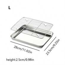 1 Set Of Heavy-Duty Stainless Steel Square Tray (1 Square Tray + 1 Filter Mesh), Multi-Purpose Flat Baking Pan, Oil-Draining Oven Tray. Ideal For Grilling, Cooking, And Kitchen Baking. Easy To Clean. Available In Three Sizes. - Silver - View 15