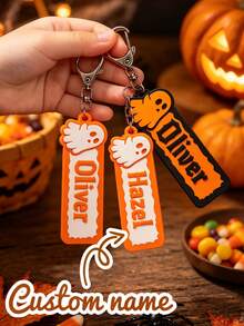Personalized Halloween Name Keychain | Custom Ghost & Pumpkin 3D Keychain | Cute Backpack Charm | Halloween Gifts For Kids - Multicolor - View 5