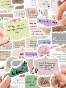 50Pcs PP Text Note Stickers, Inspirational Text Journal Style, Including English Encouraging Phrases, Note Papers, Doodle Line Elements, For Journal Collage, Water Bottle, Luggage, Skateboard, Tablet, Notebook, Storage Box, DIY Craft Decor - Multicolor - View 2
