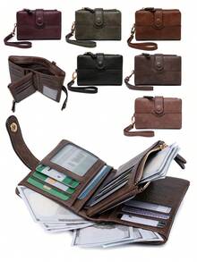 FOREVER MIYIN Vintage Bifold Wallet For Women, Snap Button Short Purse With Wrist Strap, Multi Card Slots And ID Window With Zipper Coin Pocket Ideal For Daily Use - Multicolor - View 2