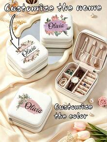 1pc Customized Women's Jewelry Box, Personalized Name Printed, Fashionable Personalized Leather Jewelry Box, Exquisite Unforgettable Holiday Gift, Suitable For Mother's Day Gift For Mom, Best Friend And Anniversary, Christmas Gift - Multicolor - View 1