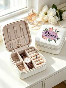 1pc Customized Women's Jewelry Box, Personalized Name Printed, Fashionable Personalized Leather Jewelry Box, Exquisite Unforgettable Holiday Gift, Suitable For Mother's Day Gift For Mom, Best Friend And Anniversary, Christmas Gift - Multicolor - View 5