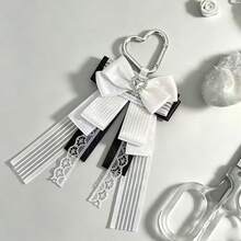 1pc Heart Buckle Satin Ribbon Bow Bag Charm, Lace Long Ribbon Polka Dot Woven Tape Anime Cosplay Live Concert Lolita Ita Bag Idol Support Fabric Rose Plush Wing Decoration Accessory Sweet Style Otaku Collection Handmade Peripheral Ornament - A - View 21