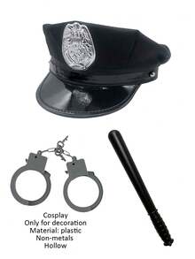 Cosplay Police Hat Set, Party Hat, Valentine's Day Hat Set, Cosplay Handcuffs, Cosplay Prop Stick, Halloween Gift Hat, Suitable For Theme Party, Party Costume, Police Style - Multicolor - View 11