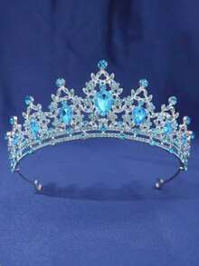 1pc Fashionable Exquisite Alloy Hair Crown, Suitable For Women's Wedding Party Hair Accessory - Baby Blue - View 1