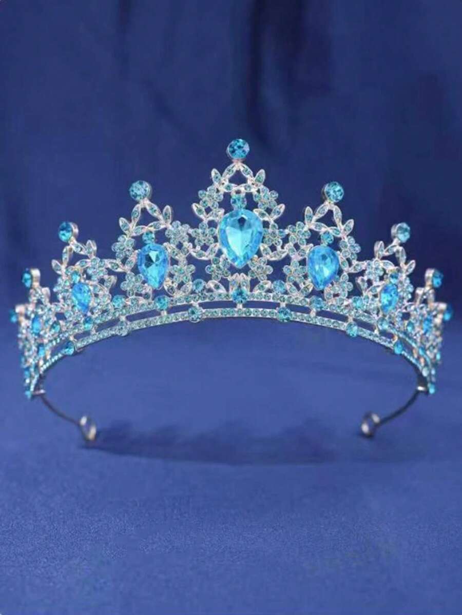 1pc Fashionable Exquisite Alloy Hair Crown, Suitable For Women's Wedding Party Hair Accessory - Baby Blue - View 1