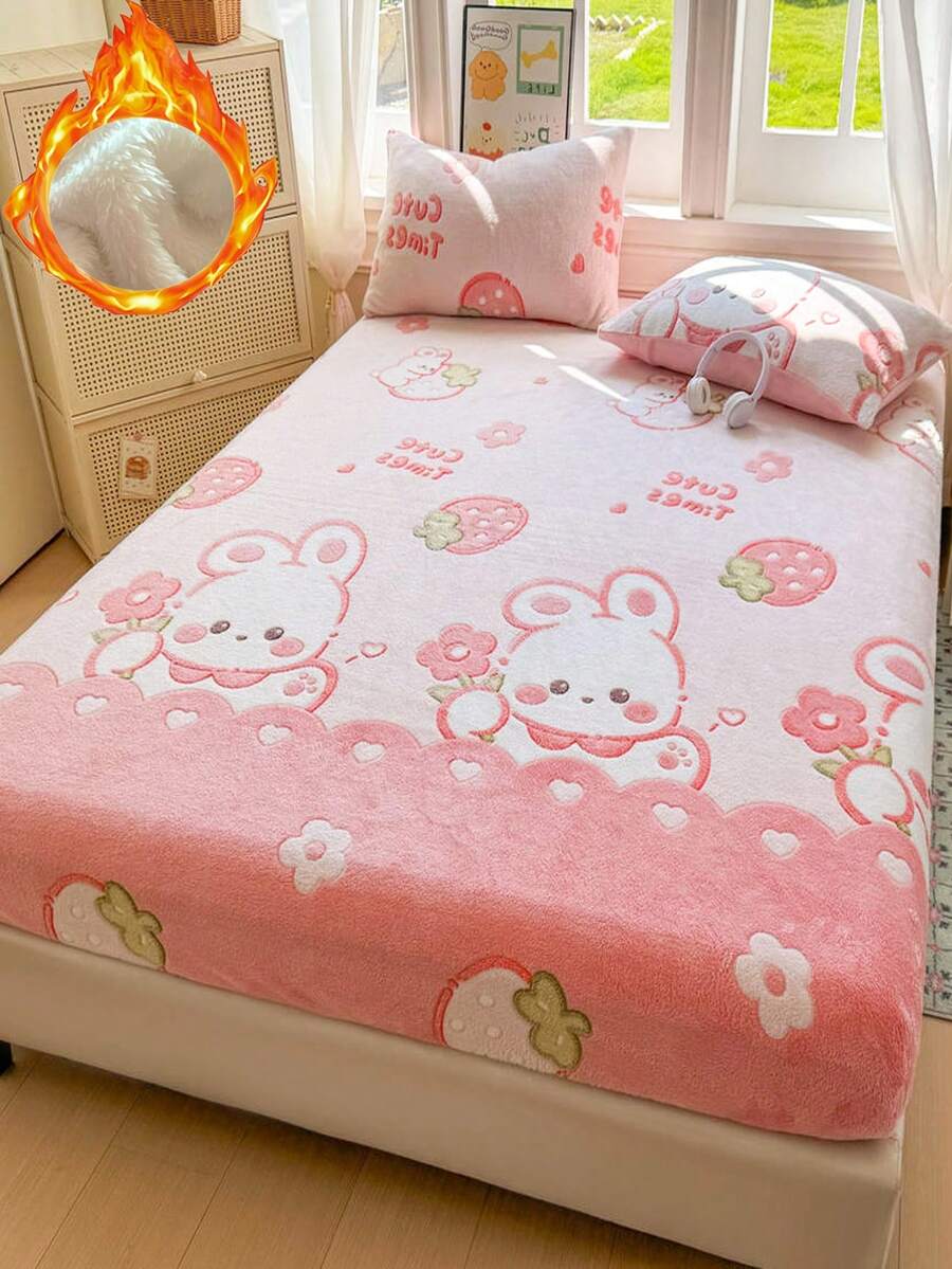 1pc Thick Soft Breathable Snowflake Flannel Print Fitted Mattress Protector (Single Fitted Sheet), Warm Touch Moisture-Wicking Breathable, Non-Slip Mattress Cover, Easy Removal Machine Washable, Suitable For All Seasons, Height 30cm, Ideal For Bedroom Decor