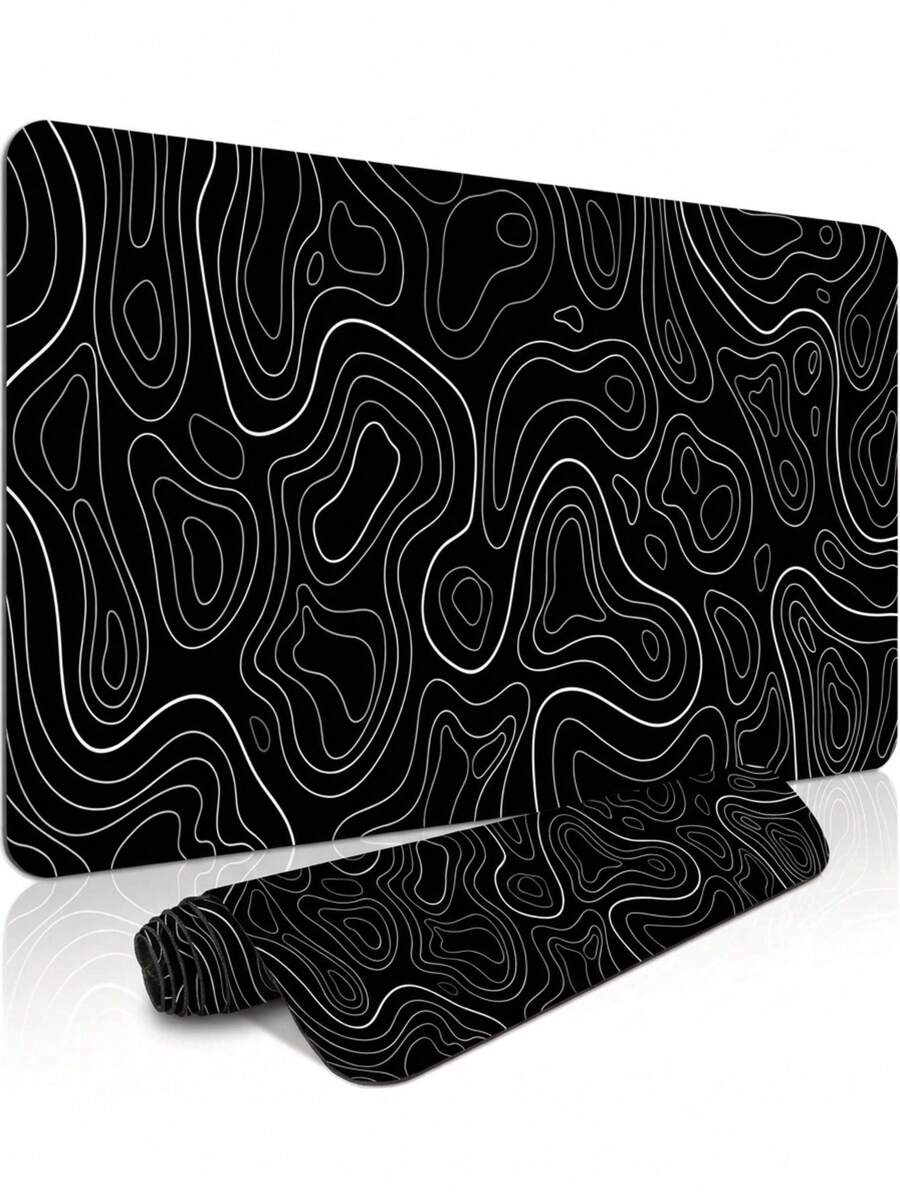 1pc Topographic Map Pattern XXL Mouse Pad - Extra Large Extended Desk Mat, Suitable For Gaming, Black And White Minimalist Keyboard Pad, Suitable For Office And Home - View 1