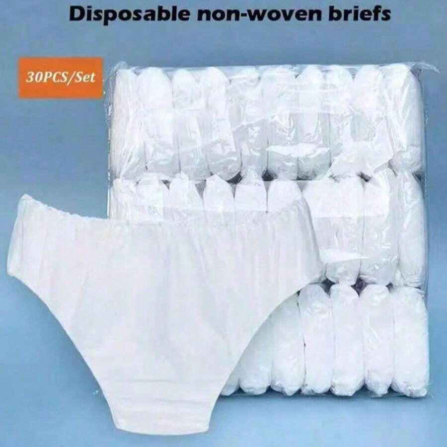 30/5pcs Pure White Disposable Women's Panties, Comfortable & Hygienic, High Waist Design - One Size - View 1