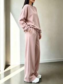 2件組 Falloutfits 女款運動套裝，時尚舒適拼色夾克與休閒長褲，適合秋冬穿著 - 粉色 - 查看 4