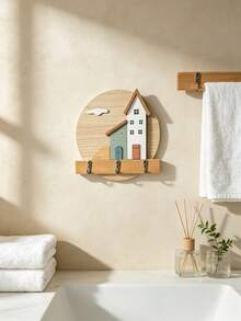 1pc Rustic Nordic Style Wooden Wall-Mounted Key Rack, 3D House And Fence Decor, Multiple Metal Hooks For Keys And Bags, Wall-Hanging Key Storage Rack, Home Decor Accessory, Suitable For Entryway, Hallway And Farmhouse Style Interior Decoration - Multicolor - View 8