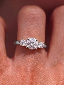 1 pieza Anillo de flor con strass, regalo de joyería exquisita para mujeres, adecuado para citas - Tres diamantes - Ver 8