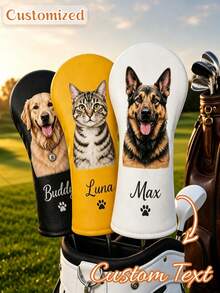 Custom Pet Photo Golf Club Headcover, Personalized Dog Cat Portrait Golf Club Headcover, Custom Name PU Leather Golf Driver Headcover, Custom Text Golf Accessories, Unique Golf Gift For Golfers And Pet Lovers - Multicolor - View 3