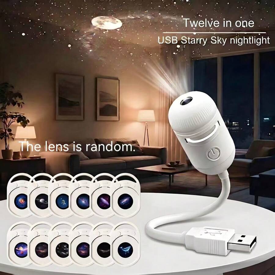 Proyektor Langit Berbintang USB Lensa Acak 3/12, Kecerahan Dapat Diatur, Cocok Untuk Interior Mobil, Rumah, Kamar Tidur, Lampu Malam, Menciptakan Pencahayaan Suasana Galaksi - G303 - View 1