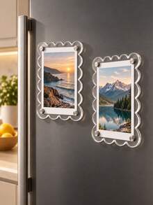 Acrylic Magnetic Refrigerator Photo Frames, Clear Wavy Edge Acrylic Photo Frames, Suitable For Mini And Wallet Size Photos, Clear Refrigerator Magnet Photo Display Stand, Wallet Size Photo Frames, Refrigerator Decoration - Multiple Styles - View 2