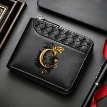 Men'sWallet A-Z26surnameinitialspatternBlack,ZipperClosure,Multiple CardSlots,Large Capacity,Stitching Design-Perfect Gift For Father,Husband,Brother - Black - View 24
