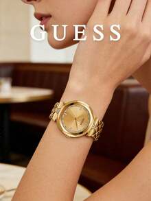 GUESS Tri Luxe Series Rose Gold Women's Watch, Rhinestone Bezel, Triangle Rhinestone Decor Steel Band, Radial Texture Dial, Minimalist Luxury Quartz Wristwatch For Women, Holiday Gift - Watch - View 19