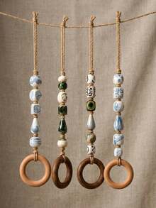 1pc Decorative Beaded Towel Hanger, Bohemian Macrame Beads, Decorative Towel Ring Bathroom And Kitchen, Rustic Beaded Hanging Rack And Home Bathroom Art Wall Decoration - Towel Ring - View 5