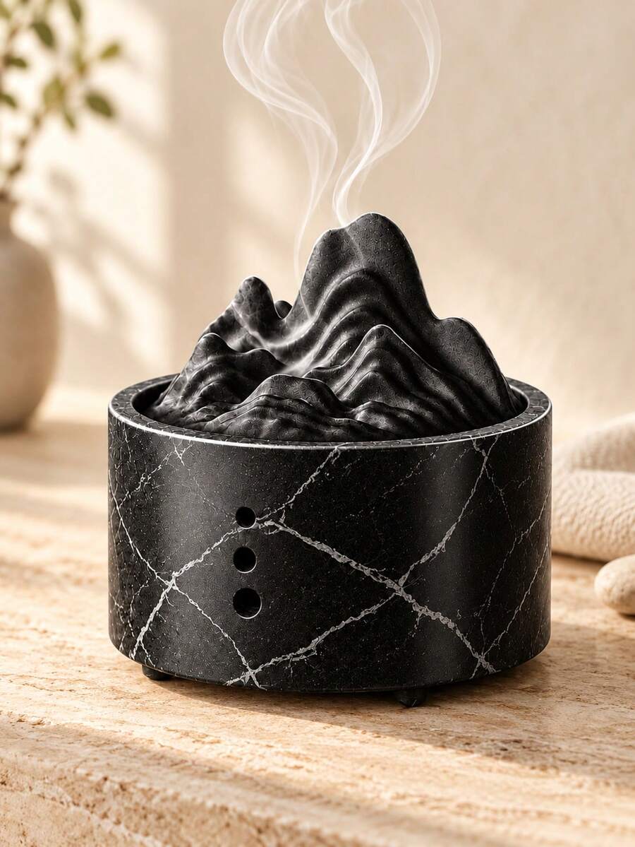 1pc Mountain-Shaped Incense Burner, Black & White Marble Pattern Zen Incense Holder, Wabi-Sabi Style Aromatherapy Incense Burner, Suitable For Meditation, Tea Room And Home Decor - Multicolor - View 1