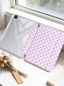 1件芋紫色波點平板保護殼，相容 iPad Mini6/Mini7/10.2/10.5/10.9 (Air4-Air8)/Pro 11/10th Gen/A16/Pro 11 2024，彩繪圖案平板套，全透明壓克力背殼，三折支架，自動休眠/喚醒，內建筆槽，不含筆，部分機型附相機框 - 彩色 - 查看 3