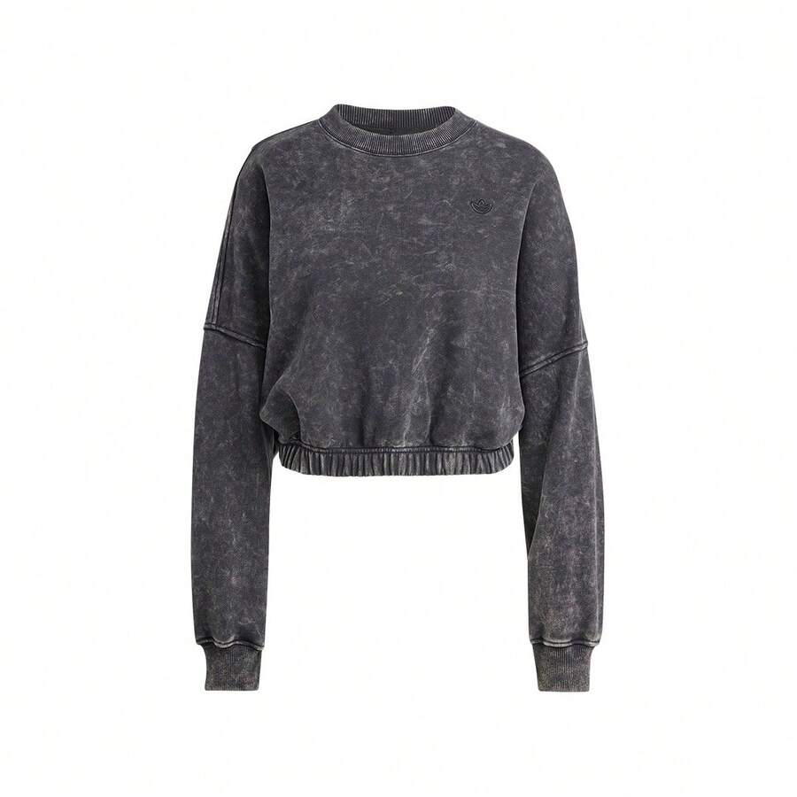 Adidas Women's Vintage Fashion Versatile Short Casual Crew Neck Pullover Sweatshirt Spring Autumn IW5756 - Black - View 1