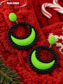 European And American Style Geometric Star Acrylic Color-Block Long Pendant Earrings For Women, Autumn Fashion - Eccentric Circle Green Black - View 2