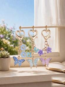 Cross-Border Cute Colorful Enamel Butterfly Daisy Keychain, Heart-Shaped Lobster Clasp Bag Charm, Alloy Pendant Key Ring, Suitable For Backpack Decoration Gift - Multicolor - View 5