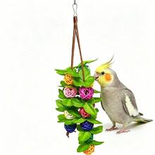 1pc Bird Toy Colorful Natural Wood Rattan Ball With Artificial Leaf Hanging String, Bird Supplies, Pet Supplies, Bird Cage Hanging Ornament, Accessory, Bird Training Toy, Suitable For Small And Medium Parrots Bird Cage Hanging Toy (Random Color) - A+B - View 13