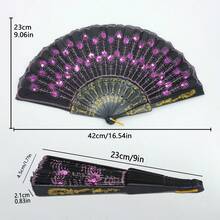 1pc D EXCEED Lace Spanish Fan, Women's Handheld Chinese Folding Fan, Embroidered Sequin Flamenco Style Gift, Photo Prop, Party Wedding Decoration - A - View 5
