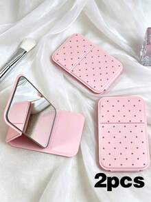 1/2pcs Polka Dot Mini Foldable Makeup Mirror With Stand, Rectangular Portable Desktop Makeup Mirror, Minimalist Style, Pink/Green/White/Black, Suitable For Travel And Daily Use, Back To School Essential, Ideal Gift For Friends, Family And Teachers - Multicolor - View 18