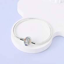1Pc Silver Color Snake Chain Bracelet With Oval Figure Pattern Multicolor CZ Large Hole Charms For Women Diy Bead Pendant Jewelry Gift Daily Wear - Silver - View 6
