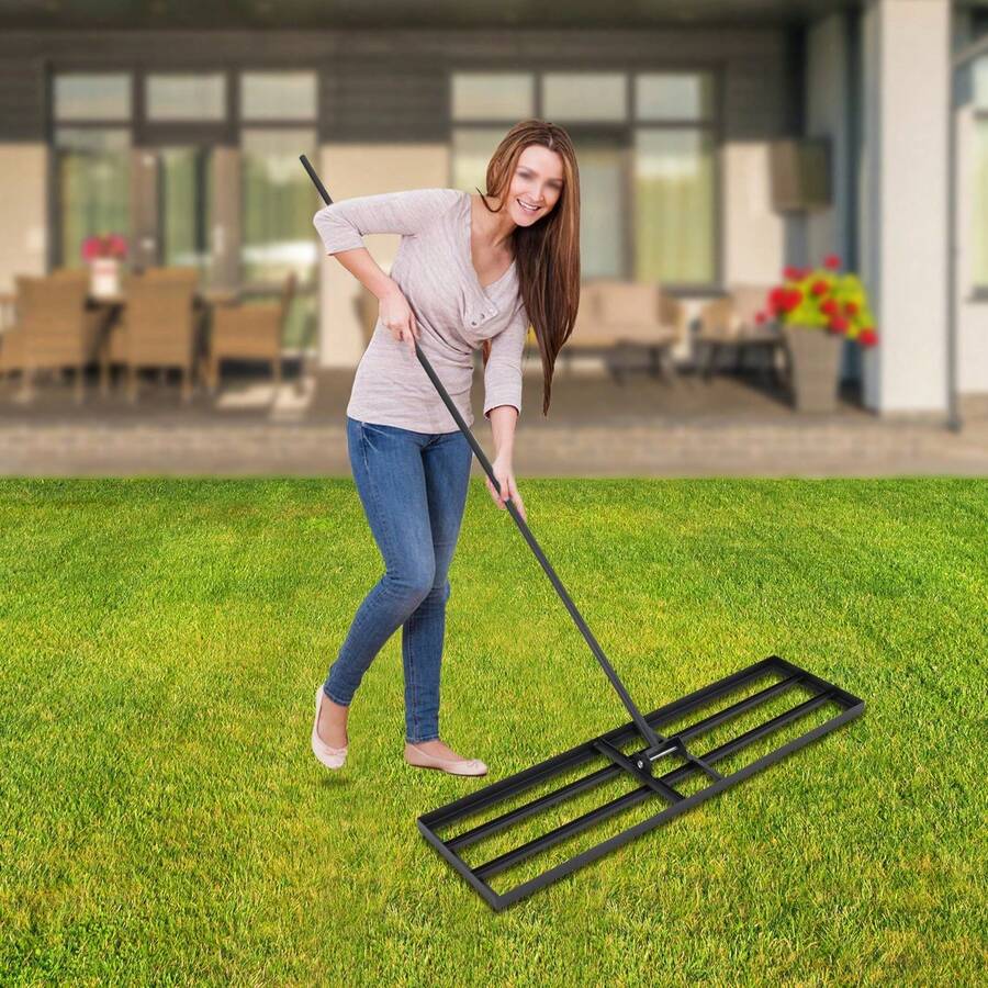 SHIOUCY Heavy Duty Garden Lawn Levelling Rake Lute Landscaping Rake W/ Adjustable Handle, Black Lawn Leveling Rake For Yard Garden - A - Übersicht 1