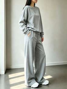 2件組 Falloutfits 女款運動套裝，時尚舒適拼色夾克與休閒長褲，適合秋冬穿著 - 淺灰色 - 查看 4