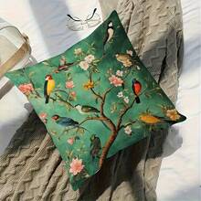 1 Stück grüner Vintage Blumen- & Vogelmuster Kissenbezug - weicher & glatter Polyester Kurzflor Stoff, doppelseitig bedrucktes Muster, Reißverschluss, maschinenwaschbar, elegantes Blumen- & bunter Vogel Design, geeignet für Wohnzimmer, Schlafzimmer und verschiedene Räume, mehrere Größen erhältlich, Kissenfüllung nicht enthalten, 150gsm - Verschiedenfarbig - Übersicht 14