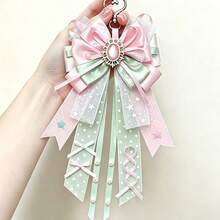 1pc Satin Ribbon Bow Bag Charm, Anime Fan Support Convention Concert Cosplay Mass-Produced Lolita Ita Bag Accessory, Lace Star Gauze Polka Dot Moon Star Pendant Chain Handmade Idol Fan Support Decoration Long Ribbon Style - A - View 15
