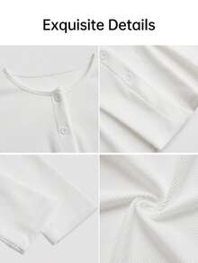 Women's White Ribbed Knit Crew Neck Cardigan Long Sleeve Top, Slim Fit, Suitable For Autumn Daily And Back To School Outfits - White - View 3