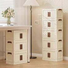 Folding Flip Storage Cabinet Fashion Home Bedroom Living Room Box Shoe Cabinet Belt Room Storage Wheel Rack Makeup Storage Cabinet - White - View 1
