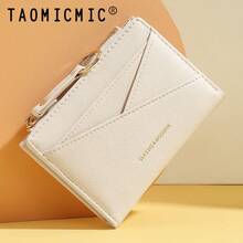 Dompet Lipat Pendek Portabel Wanita, Banyak Slot Kartu, Kantong Koin dengan Resleting, Gantungan Kunci, Desain Minimalis - MultiWarna - View 9