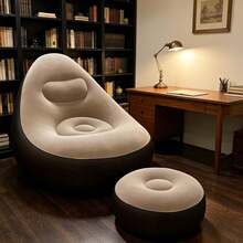 1pc Inflatable Chair With Footrest, Made Of PVC Material, Inflatable Sofa With Footstool Set, Portable Outdoor Camping Slouchy Chair With Footrest, Indoor Home Leisure Chair With Footrest, Lightweight Foldable Easy To Store, Suitable For Balcony, Yard, Picnic, Beach, Easy To Inflate And Deflate, Convenient To Carry, Essential Comfortable Set For Home And Travel, Outdoor Carpet And Mat Matching Leisure Furniture, Garden Furniture Accessories - 1 Inflatable Chair and Footstool (color Random) - View 2